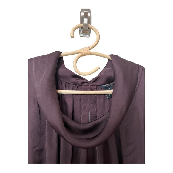 BCBGMAXAZRIA Purple Eggplant Silky Puff Sleeve Bow Tie Back Drapey‎ Collar S - Picture 3 of 16
